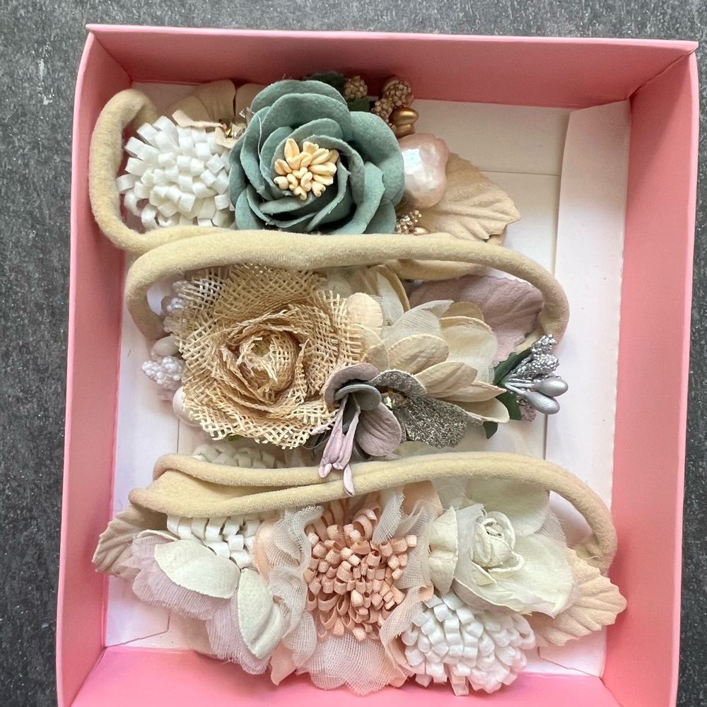 Baby Floral Fabric Headband Set - Cream, Beige & Sage